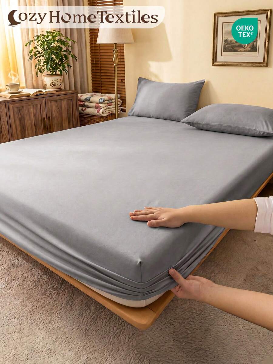 1 pieza Sábana ajustable impermeable, protector de colchón amigable con la piel, opciones de multicolor, funda de cama suave para todas las estaciones adecuada para cama doble/matrimonial/queen/king, incluye 1 sábana ajustable solamente (sin almohada ni funda), lavable a máquina, adecuado para dormitorio y decoración de habitación, certificado Oeko-Tex - Gris - Ver 1