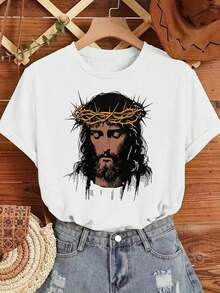 ofertas y liquidacionesWomen's Graphic T-Shirt |   Estilo Básico para Mujer + Diseño de Corona de Espinas de Jesús |   100% Algodón |   Cómodo y Suave |   Adecuado para uso diario y regalos navideños |   Camiseta Blanca de Cuello Redondo |   Fabricado y enviado en México |   Unisexplayera de hombretops sudaderas para mujer Y2k Camiseta Camisa De - Blanco - Ver 9