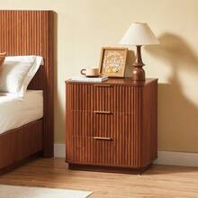 3 Drawers Nightstand Set Of 2 23.6'' Wide Modern Chest Of Drawers Curved Wave Design Nightstand Wood Drawer Organizer For Bedroom Living Room Hallway Walnut 23.6''W X 15''D X 25.2''H. - 3抽屜+胡桃木+2件裝1 - 查看 3