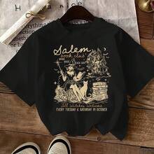 Women's 100% Cotton T-Shirts 2026 Letter Print T-Shirt, Short Sleeve, Round Neck, Casual Top, Spring Summer, Women's Clothing With Korean Style Print - Black - View 4