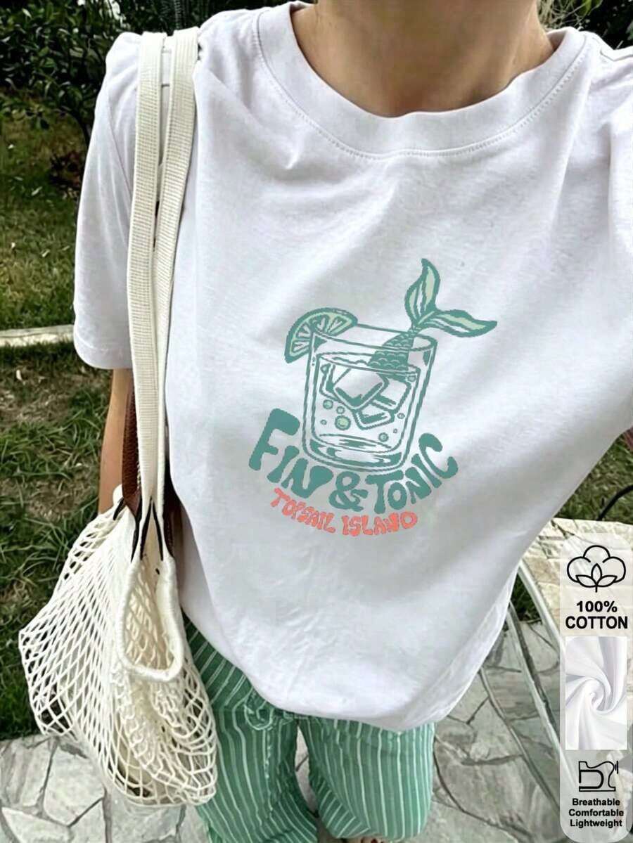Camiseta para Mujer con Estampado Rock, Cuello Redondo, Manga Corta, Diseño Oversized, Ideal para Streetwear - Negro - Ver 1