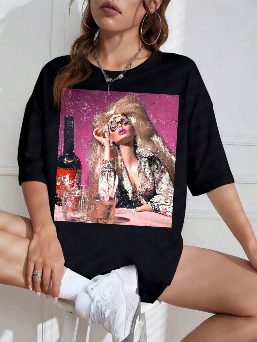 Unisex T-Shirt With Humorous Print, Round Neck, Short Sleeves, Casual Design, Ideal For Fans - 黑色 - 查看 1