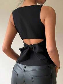 Blusa informal sin mangas con lazo en la espalda, apropiada para ir al trabajo y uso diario - Multicolor 2 - Ver 8