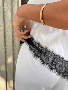 Camiseta de tirantes finos y sin mangas casual y sexy para mujer, camisola de satén con bajo asimétrico de malla, adecuada para citas nocturnas, vacaciones, despedidas de soltero y fiestas de cumpleaños en verano - Blanco - Ver 8