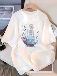 Reina del hielo y los copos brillantes que reflejan la fuerza interior, la elegancia y la magia del invierno con detalles de cristales azules y estrellas luminosas camiseta de mujer  confortable y moderna para uso diario - Blanco - Ver 3