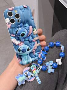Disney Has Authorized, Phone Case - Chain Set, The Stitch Lilo & Stitch 3D Phone Case Plus A Silicone 3D Stitch Bracelet With Metallic Ring Removable Bracelet, Stitch And Angel Pattern, Compatible With Iphone17/16/15/14/13/12/11/XS/XR/X Plus Pro Max, A Stylish Cartoon Phone Case, The Perfect Gift Choice, Phone Protection, Durable Phone Cover, Great Gift For Friends And Family. - 白色 - 查看 2
