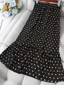 Falda de mujer elegante con pliegues y lunares - Negro - Ver 2