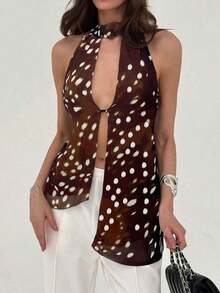 Top con cuello halter y espalda descubierta, asimétrico y sexy para mujer - Multicolor - Ver 3