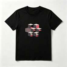 Cubos 3D Playera Minimalista de Algodón Negro Moderna - Negro - Ver 1