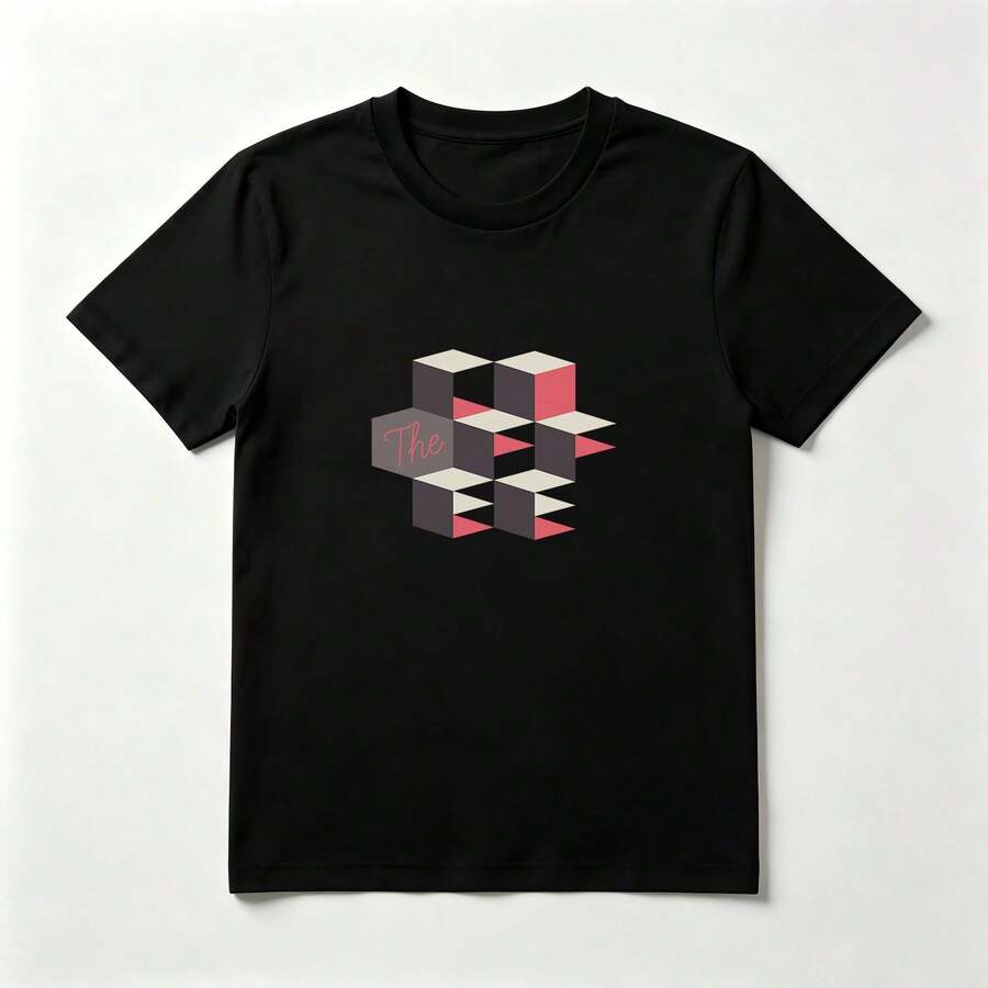 Cubos 3D Playera Minimalista de Algodón Negro Moderna - Negro - Ver 1