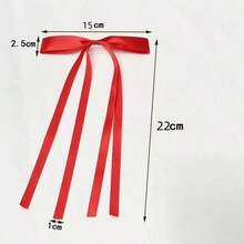 2/4/6/8PCS Satin Bow Hair Clip, Long Streamer Ribbon Barrette, Solid Color Elegant Hair Accessory For Half Up Hairstyle, Daily Party Hair Decor - Single-layer Bow - View 2