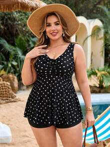 Swim Lushoire Conjunto de tankini de 2 piezas con efecto reductor, estampado aleatorio y diseño minimalista con cordón delantero, para vacaciones y playa de verano, tallas grandes - Multicolor 3 - Ver 5