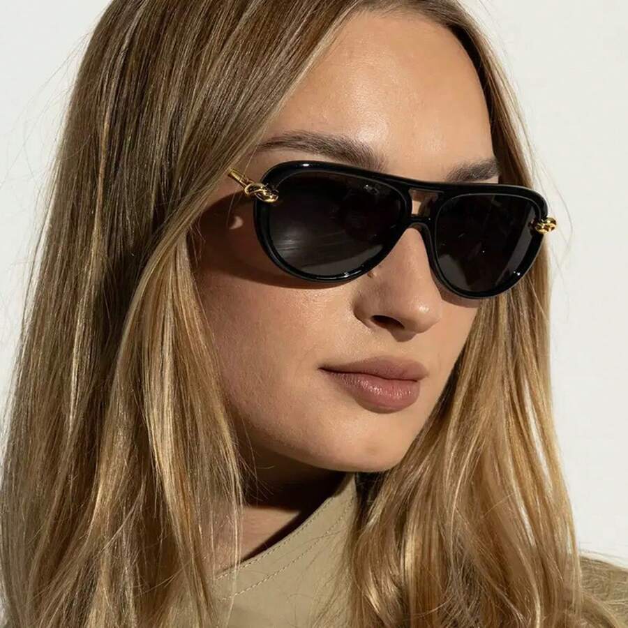 1 Cặp kính thời trang cao cấp unisex với gọng đôi thắt nút, thiết kế retro, phù hợp cho sàn diễn thời trang, phong cách đường phố và tiệc tùng. - màu đen - Xem 1