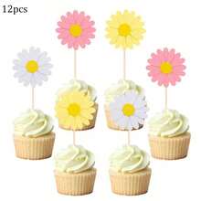36pcs/12Pcs/5pcs Daisy Cupcake Toppers, Pink Flower Cake Topper, Daisy Cake Decorations Toothpicks Chrysanthemum Cupcake Toppers, Spring Daisy Flower - Multicolor - View 19
