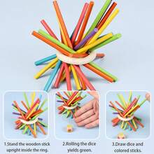 Interactive 2-In-1 Family Game Night Toy - Kids Wooden Stick Pull & Balance Challenge, Fun Parent-Child Bonding Activity, Educational Montessori Travel Party Game With Portable Storage Multi-Functional Interactive Stick Pulling - Multicolor - View 8