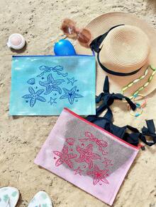 A4 Size Fashionable Waterproof PVC Beach Bag With Shell Pattern, Transparent Cosmetic Bag, Toiletry Bag, Nylon Zipper - Suitable For Swimming, Diving, Summer Vacation, Lightweight, Beach Essential, Travel/Back To School Essential, Vacation Companion - Multicolor - View 3