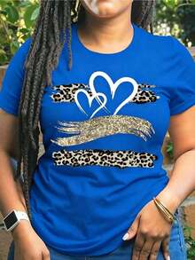 Graphic TeesCamiseta de Mujer Roja con Estampado de Leopardo y Corazón Brillante, Manga Corta y Cuello Redondo para Verano y Primavera, , Diseño Audaz y ElegantCottno-Vintage Street Style Unisexoose Cotton Short Sleeve Crew Neck T-Shirt - Azul - Ver 6