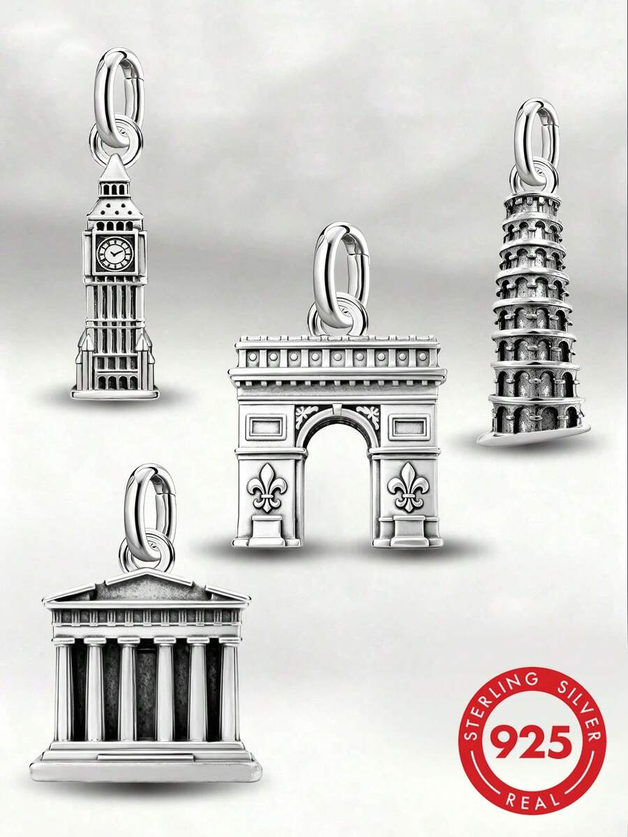 1 pieza Colgante minimalista y único de la Torre de Pisa de plata de ley 925, joya delicada adecuada como regalo para mujeres u hombres - Conjunto 5 - Ver 1