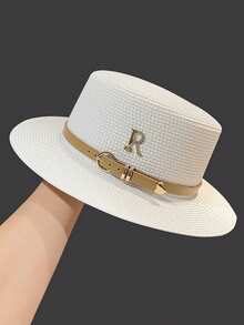 1pc Bohemian Style Women's Fashionable Cute Straw Hat, With Leather Buckle, Suitable For Beach Vacation, Daily Wear And Sun Protection, Cowboy Hat, Valentine's Day Gift, Women's Hat, Beach Hat For Outdoor Activities, Vacation, Travel, Outfit Accessories, And Gifting - White - View 14