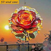 1个3D彩色玻璃旋转展示架，饰有盛开的红黄玫瑰，尺寸为25.5厘米/10英寸*25.5厘米/10英寸，带旋转挂钩，可360° DIY创意旋转装饰，随风旋转，安装简便，适合作为圣诞节、万圣节和其他节日礼物（不含吊坠），款式随机。 - A - 查看 6