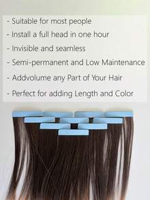 WaveTrip 10pcs Women'S Mini Tape-In Hair Extensions, 24 Inch Straight Hair Kanekalon Synthetic Hair Extensions, Not Fading, Seamless & Invisible For All Hair Types 10Pcs/Pack 35g - Two-Tone - View 5
