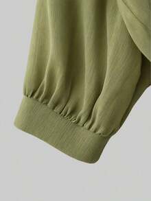 Nueva blusa de gasa de unicolor con chal corto casual de estilo de alas de murciélago para mujeres - Verde Oscuro - Ver 4