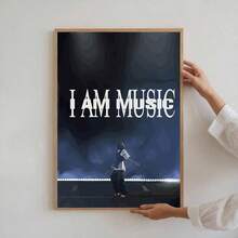 1幅“我是音乐”装饰画，黑白音乐主题海报和印刷品，音乐爱好者帆布画，适用于客厅、办公室、卧室、酒吧、墙面装饰、墙面艺术，无框 - 111 - 查看 2