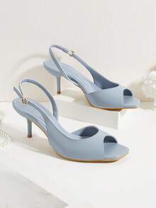 Minimalist Square Toe Open Toe Open Heel Strap Stiletto High Heel Sandals, Suitable For Office,Summer Shoes - Baby Blue - View 1