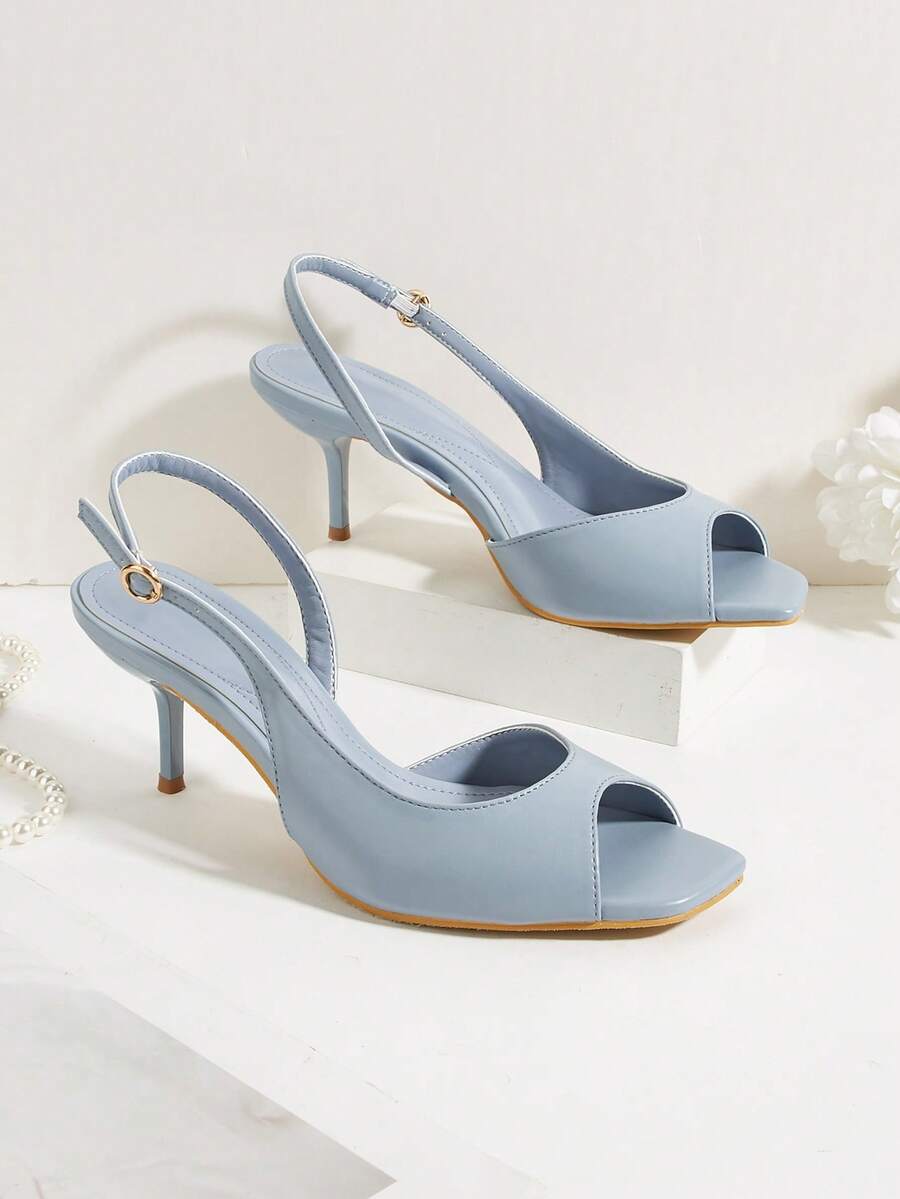 Minimalist Square Toe Open Toe Open Heel Strap Stiletto High Heel Sandals, Suitable For Office,Summer Shoes - Baby Blue - View 1