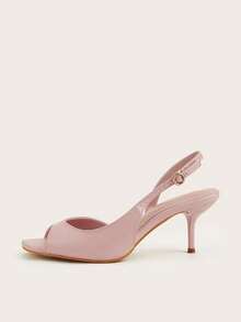 Minimalist Square Toe Open Toe Open Heel Strap Stiletto High Heel Sandals, Suitable For Office,Summer Shoes - Pink - View 2