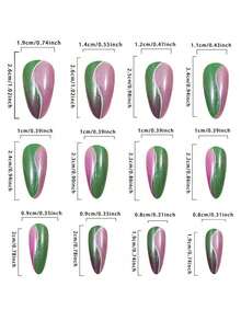24Pcs Pink & Green Glitter Swirl Almond Press-On Nails With Gradient Color Block & Sparkle Finish - Multicolor - View 4