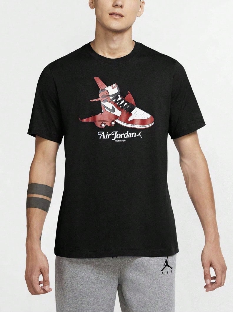 Nike Jordan Brand Men's Printed Comfortable Breathable Sweat-Absorbing Cotton Crew Neck Sporty Casual Short-Sleeve T-Shirt - Black - View 1