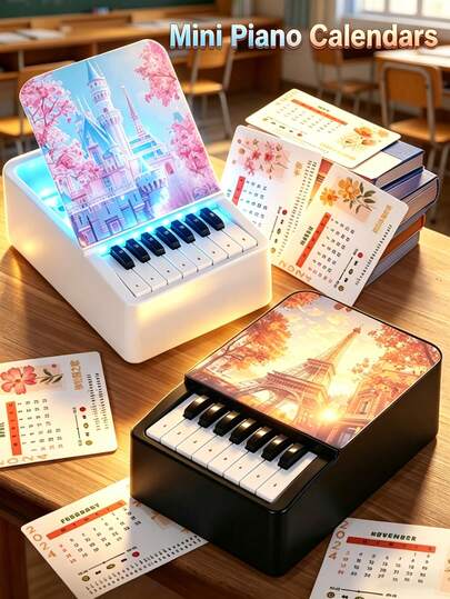 Mini Piano Calendar, Playable Desk Calendar With Electronic Piano, Multi-Color Light Music Ornament, Home & Office Decor, Birthday Gift For Teens And Adults