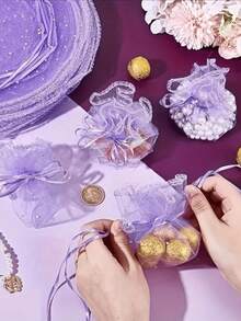10 buah Tas Organza Ungu Muda, Set Hadiah untuk Wanita/Pria, Dengan Resleting dan Pita, Sempurna untuk Dekorasi Perhiasan, Pernikahan, Ulang Tahun, Baptisan, Hadiah Pesta, dan Acara Spesial Lainnya - Ungu muda - View 2