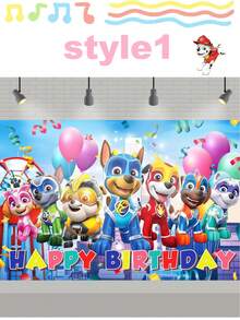 Paw Patrol Themed Happy Birthday Backdrop, 5 Vibrant Styles Available, Polyester Photography Background Banner With Iconic Characters & "Happy Birthday" Print, Durable & Reusable Photo Booth Prop For Themed Parties, Birthday Celebrations, Event Decorations & Photo Shoots, Perfect For Creating Memorable Party Atmosphere - Hanging Scroll - View 12