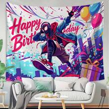 Marvel 1pc Themed Birthday Party Backdrop,Cartoon Character Tapestry,S-Pider-Man Miles Morales Birthday Backdrop, Neon Cool Music Style Happy Birthday Party Banner,Spider-Verse Themed Party Decor Tapestry, High Definition Print Party Decoration Backdrop Cloth,The Perfect Gift For Family And Friends, Birthday Party Decoration,Holiday Decoration, Decoration Themed Perfect Gift,For Bedroom Living Room Corridor, Wall Art, Wall Decoration, Room Decoration - Multicolor-a - View 4
