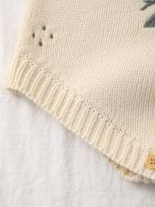 Baby Girls' Spring/Summer Korean Style 3D Floral Embroidery Design Knitted Strap Romper - Apricot - View 4