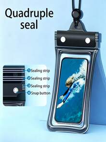1 pieza Funda impermeable para teléfono - Bolsa seca impermeable IPX8, compatible con iPhone 17/16/15/14 Pro Max y teléfonos Android, compatible con pantalla táctil, se adapta a teléfonos de hasta 8.9 pulgadas, sello de doble bloqueo, bolsa de viaje ligera, adecuada para playa, piscina, crucero, natación, buceo, vacaciones de verano, etc. Bolsa impermeable, funda impermeable universal para teléfono, funda impermeable con cojín de aire - Multicolor - Ver 7