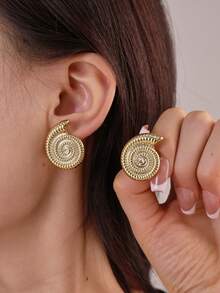 1/7 Pairs Gold-Plated Starfish, Shell, Seashell, Fish Tail Shaped Earrings Set, Beach Accessories, Women Summer Jewelry - Yellow Gold - View 3