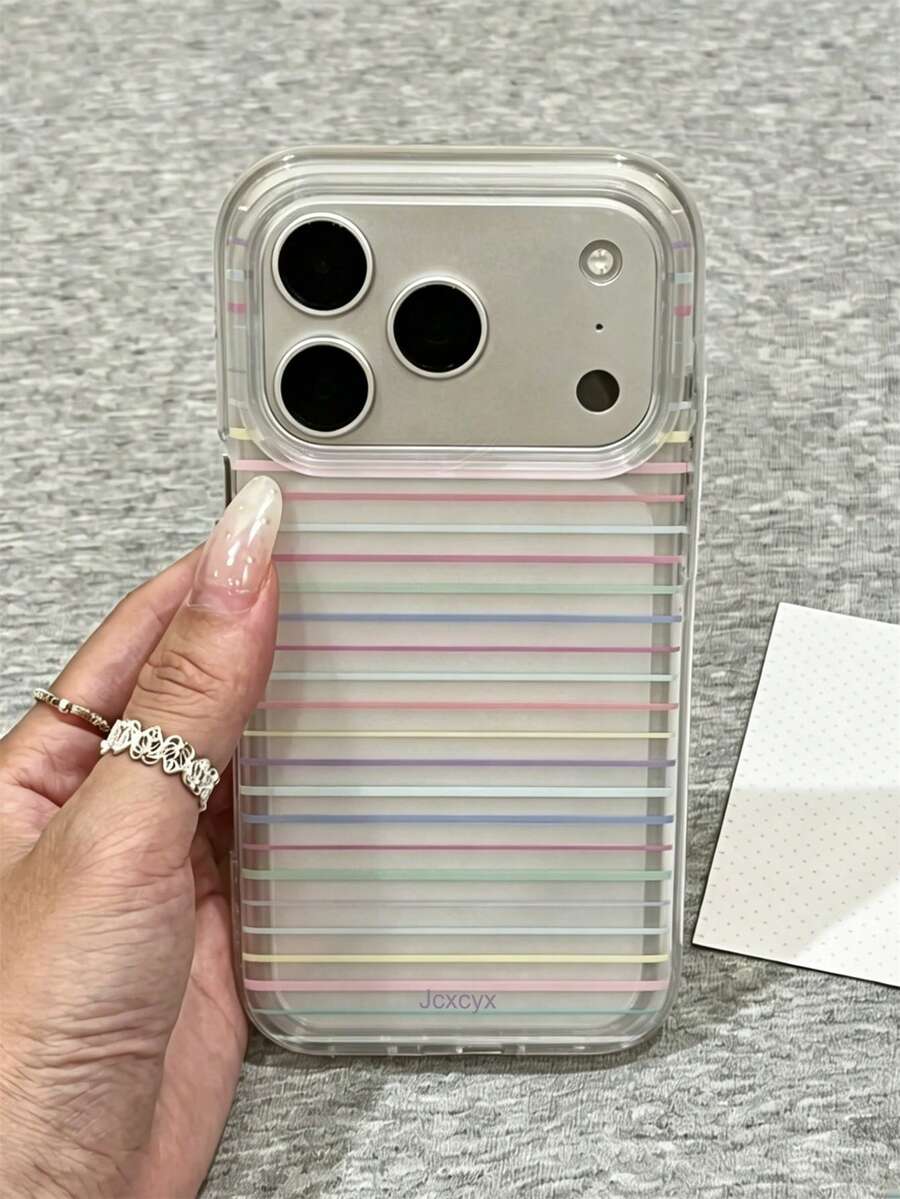 時尚糖果色條紋透明手機殼，適用於 iPhone 17 Pro Max 17 Pro 17 16 Pro Max 16 Pro 16 15 14 13，極簡透明保護殼
