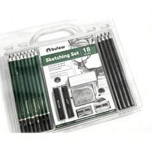 18 piezas Juego de arte personalizado para bocetos y dibujos, lápices de carboncillo y suministros, kit profesional portátil para principiantes, regalo de vuelta a la escuela - A - Ver 8