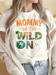 Playeras de Mujer, Camiseta Casual de Manga Corta con Cuello Redondo y Estampado, Camiseta con Estampado de Animales de la Selva para Mujer, Camiseta "Madre del Niño Salvaje", Bonito Regalo para Mamá, Ideal para Fiestas de Navidad, Actividades Deportivas, Fiestas de Vacaciones, Salidas, Deportes y Otros Regalos Festivos (220G). - Blanco - Ver 1