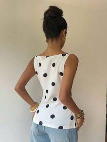 Camisa ajustada sin mangas de mujer con estampado de lunares - Albaricoque 3 - Ver 2
