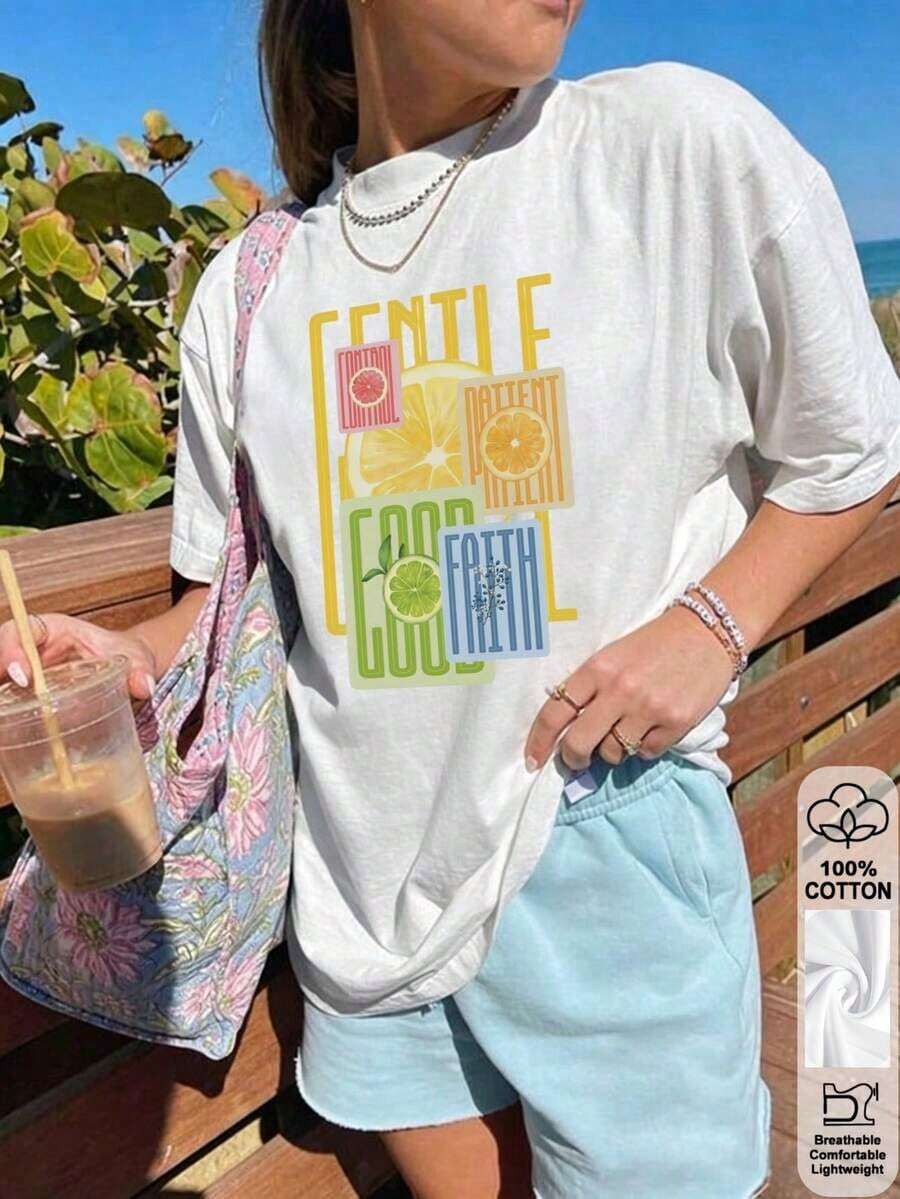 Camiseta para Mujer con Estampado Espacial, Cuello Redondo, Manga Corta, Diseño Oversized, Ideal para Uso Diario - Negro - Ver 1