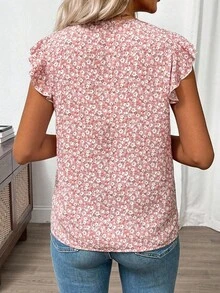 Clasi Blusa de mujer de verano con cuello en V y mangas cortas con estampado floral - Multicolor 3 - Ver 4