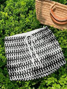 Falda casual de mujer con textura de ganchillo en verde y azul - Blanco y Negro - Ver 3