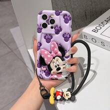 This Disney Mickey Mouse Lanyard Phone Case Is Fully Covered In TPU Material. It's Shockproof, Lightweight, And Compatible With IPhone17/16/11/13/15/15 Plus/15 Pro/15 Pro Max/12/14 Pro Max/11 Pro Max/12 Pro/12 Pro Max/13. This Phone Case Makes A Popular Birthday Gift Or Business Gift; It's Durable, Stain- And Fingerprint Resistant, And Suitable For Both Men And Women. The Set Also Includes A Mickey Mouse Phone Case And A Mickey Mouse Plush Bracelet. It's A Perfect Gift For Friends And Family. This Stylish Phone Case Is Fun, Lightweight, And Durable. IPhone17 Pro Max Phone Case, Minnie Mouse Phone Case. - 白色 - 查看 6