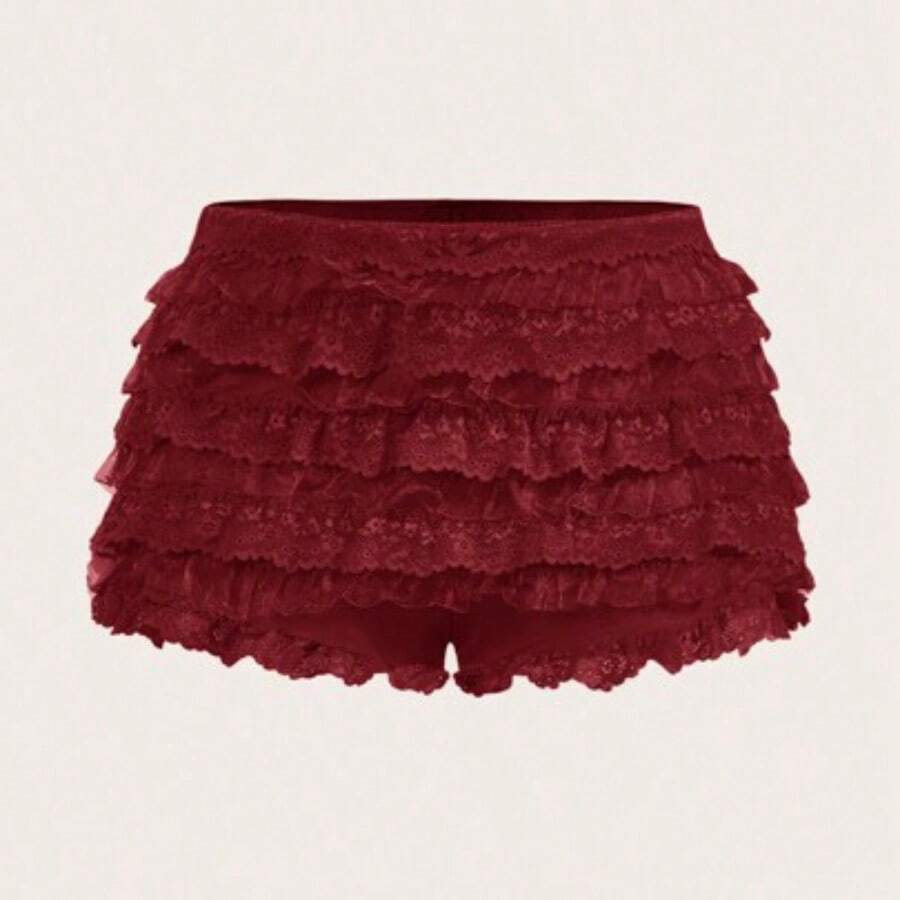 ICON Ladies' Multi-Layer Frill Hem Low-Rise Y2K Concert Going Out White Ruffle Shorts - Burdeos - Ver 1