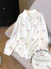 Camiseta holgada de manga larga de unicolor con un solo pecho para mujer - Multicolor 8 - Ver 6