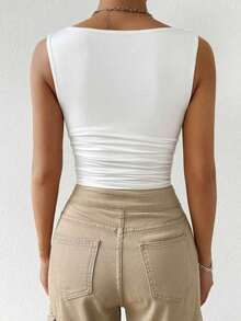 Camiseta acolchada simple de verano/primavera de color sólido - Blanco 2 - Ver 5